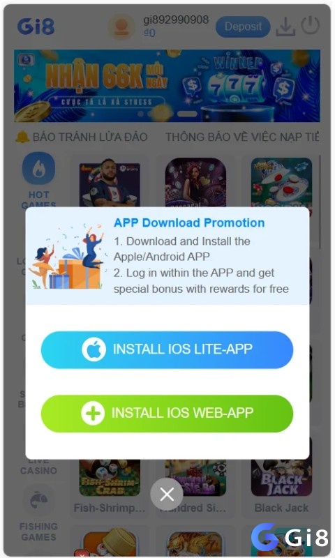 Anh em sẽ thấy các lựa chọn app Gi8 dành cho các hệ điều hành