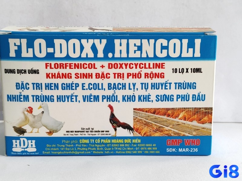 Nhiễm E. Coli thì cho gà uống kháng sinh Florfenicol kết hợp Doxycyclin.